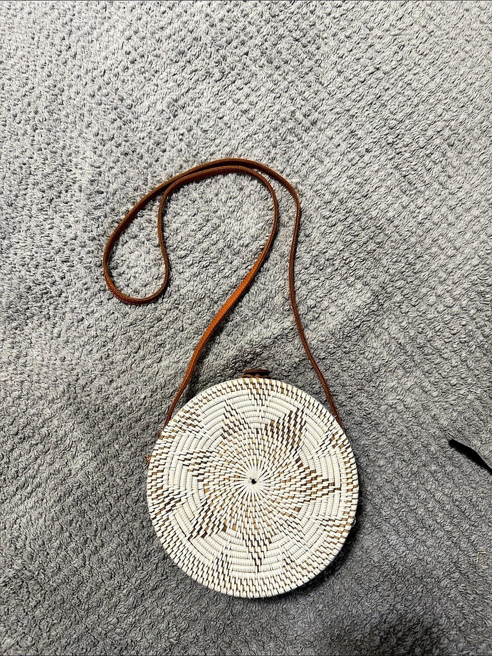 Woven Round Crossbody Bag White & Brown